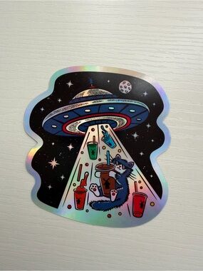 Dutch Bros Holographic UFO Cat Sticker - Multicolor
